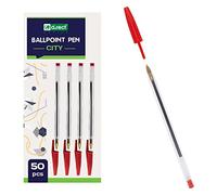 D.RECT Lot de 50 stylos à bille City - Couvercle transparent - Boule en carbure de tungstène - Rouge