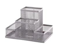 D.RECT Organiseur de bureau | Porte-crayons de bureau Pot à crayons Organisateur de table en métal | Plateau de bureau avec porte-notes en maille | 103 x 154 x 103 mm Argent