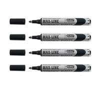 D.RECT Pack de 4 Marqueurs Permanents Pointe Ronde - Marqueurs Indélébiles Robuste avec Mécanisme à Pompe - Marqueur à Piston, Noir
