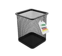 D.RECT Pot à crayons carré en métal | Porte-stylo cube en métal | Gobelet multifonction en maille pour stylo à bille Noir