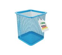 D.RECT Pot à crayons carré en métal | Porte-stylo cube en métal | Gobelet multifonction pour stylo à bille | conception de maille | Bleu