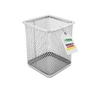 D.RECT Pot à crayons carré en métal | Porte-stylo cube en métal | Gobelet multifonction pour stylo à bille | conception de maille | Argenté