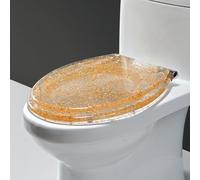 D,Siège de toilette rond en résine avec couvercle et siège de toilette à paillettes, abattant de toilette à fermeture lente, charnières réglables à 360°, libération rapide, kit de fixation inclus, 42