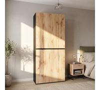 D26091005 Armoire à 4 portes et 3 tiroirs Chêne 90 × 50 × 200 cm | Armoire à portes pivotantes, armoire de chambre à coucher, armoire multi-usages avec tringle à vêtements, 1 tiroir à bijoux
