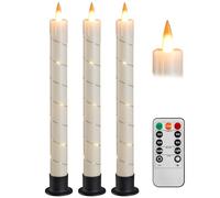 Da by Lot de 3 bougies vacillantes sans flamme à piles en forme de chandelle - Bougies pour fenêtre avec télécommande et minuteur LED à flamme dynamique 3D - 24,5 cm pour mariage, fête, décoration de