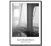 daazoo Tableau encadré Golden Gate Bridge 1 - 50 x 70 cm - Décoration murale pont de San Francisco Californie - Image noir et blanc sous cadre premium pour salon et bureau - Design urbain moderne