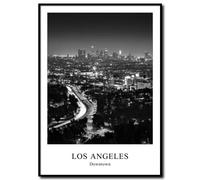 daazoo Tableau encadré Los Angeles 50 x 70 cm - Décoration murale Skyline LA Downtown Californie - Image noir et blanc sous cadre premium pour salon et bureau - Style urbain moderne