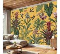 DACRWEKZ 3D Papier Peint Panoramique, 400x280cm Soie Papier Peint Plantes Rétro Orchidée Colibri Décorations Murales pour Enfant Chambre, Salon, Poster Mural XXL Grande Affiche Jaune