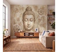 DACRWEKZ Chambre Papier Peint 3D Panoramique Style religieux à l'aquarelle 300x210cm | Papier Peint Soie Mural Statue de Bouddha Feuille de Bodhi pour Salon Canapé TV Fond Décoration