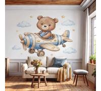 DACRWEKZ Papier Peint Panoramique Animaux de dessin animé, Papier Peint Nuage d'avion ours, Fresque Murale Intissée Brun Soie Décoration XXL Murale Pour Salon, Chambre, Bureau 300x210cm