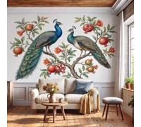 DACRWEKZ Papier Peint Panoramique Animaux de luxe orientaux 400x280cm - Décoration Murale Grenadier paon | Tapisserie Murales Papier Peint Soie pour Chambre Salon - Poster Tableaux Photo Muraux