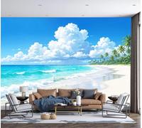 DACRWEKZ Papier peint panoramique moderne 450x315cm - Revêtement mural décoration pour chambre salon - Design unique et moderne -Style station balnéaire Plage océan nuages - Bleu