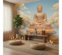 DACRWEKZ Papier Peint Panoramique Paysage aquatique d'inspiration zen Piscine avec statue de Bouddha dans un nuage de bon augure 350x256cm | Papier Peint soie Moderne Mode Géant 3D Décoration Murale