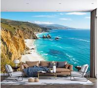DACRWEKZ Papier Peint Panoramique Style naturel en bord de mer 350x256cm Papier Peint soie Mural, Poster Plage de Cliff Ocean Mural 3D, pour Salon Chambre d'enfants restaurant Décoration Murale