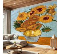 DACRWEKZ Papier Peint soie Peinture À L'Huile De Fleurs, Papier Peint Panoramique Pot En Terre Cuite Tournesol pour Salon Chambre, Déco Murale Maison, Décoration Photo Murale 350x256cm