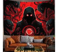 DACRWEKZ Tapisserie Murale Décorative Chambre Style sombre et terrifiant | 230 x 180cm Papier Peint Tissu, Monstre Boule Rouge Homme Tapestry Aesthetic Wall - Décoration Panoramique Rouge foncé