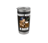 Daddy Needs A Beer Drôle Golden Retriever Drinking Beer Meme Gobelet isotherme en acier inoxydable double paroi