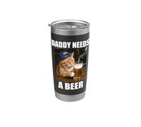 Daddy Needs A Beer Funny Fat Cat Drinking Beer Meme Gobelet isotherme en acier inoxydable double paroi