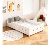 DADEA Lit au sol enfant 140x200,Lit inspiration Montessori enfant,Lit bébé clôturé,Lit Junior,Pin massif,Blanc