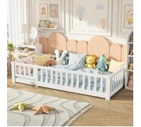DADEA Lit au sol enfant 90x200,Lit inspiration Montessori enfant,Lit bébé clôturé,Lit Junior,Pin massif,Blanc