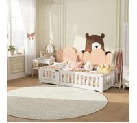 DADEA-Lit inspiration Montessori enfant 120x200 cm,Lit au sol enfant avec Barriere,Lit bébé clôturé,Lit Junior,Pin massif,Blanc