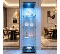 DADEA Vitrine en Verre avec 1 Porte 4 Etagere, Meuble Vitrine en Verre LED avec Serrure, Armoire en VerreVitrine enVerre avec PorteVitrine sur Pied pour CollectionVitrineColonne Salon Chambre Bar