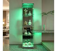 DADEA Vitrine en Verre Dos Miroir 4 Etagere, Meuble Vitrine Verre avec Serrure, 42,5×36,5×164cm, Armoire en VerreVitrine enVerre avec PorteVitrine sur Pied pour Collection Salon Chambre Bar