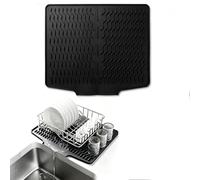 Daelesr Tapis Égouttoir Vaisselle Silicone avec Sortie de Drainage 40x32,7cm - Antidérapant & Résistant à la Chaleur, Design Ondulé Incliné, Séchage Rapide pour Évier, Cuisine, Plan de Travail, Noir