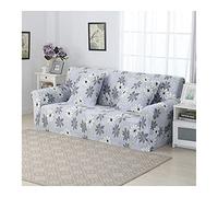 Daesar Housse de Canapé Extensible sans Accoudoir, Housse Canapé 2 Places Motif Fleurs et Feuilles Housse de Canapé Universelle Bleu Clair Gris (Polyester, 2 Places)