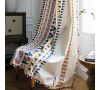 Daesar Rideau Semi Opaque Chambre Multicolore 150x200CM, 2 Panneaux Rideaux Salon à Crochets Motif Géométrique avec Glands Boules Coloré Coton Lin Fenêtre Rideaux Moderne Balcon Baie Vitrée