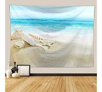 Daesar Tapisserie Psychédélique, Tapisserie Murales Garçon Plage Océan Coquille Étoile de Mer Blanc Bleu Tenture Hippie Polyester 180×230CM