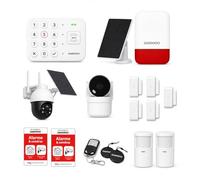 Daewoo Alarme Maison sans Fil Vigilia Vision+ - Kit 13 Pièces WiFi & GSM 4G avec 2 Caméras Full HD Motorisées Intérieure/Extérieure Solaire, Sirène Solaire, 5 Contacteurs, 2 Détecteurs - App & SMS