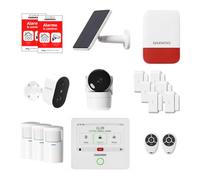 Daewoo Security Alarme Maison Connectée Touch Plus Max - Système Alarme sans Abonnement avec Caméras HD Intérieure et Extérieure, Sirène Solaire, 6 Capteurs Porte et 3 Détecteurs Mouvement