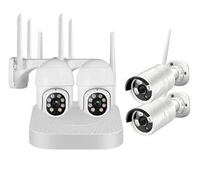 Daewoo Security Kit Vidéo Surveillance 8 canaux NVR504, 4 Caméras Extérieures Fixes et Rotatives, Accès à Distance, Disque Dur 1To, Détection de Mouvement & Vision Nocturne Blanc