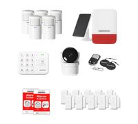 Daewoo Security - Pack Alarme Connectée WiFi VIG105 - Kit Complet sans Abonnement, 10 Contacteurs + 5 Détecteurs de Mouvement, Sirène Solaire, Caméra Surveillance Full HD - Alexa & Google Home