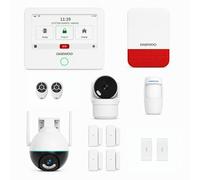 Daewoo Security Pack Alarme Maison AM311 - Centrale Tactile Wi-FI & GSM, 2 Caméras HD 1080p Rotatives Intérieure IP506 & Extérieure EP506, Sirène WOS305, Détecteur Anti-Animaux, sans Abonnement