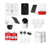 Daewoo Security - Système d'Alarme Maison AM343 - Centrale WiFi, Caméra Solaire Rotative + Intérieure, Clavier RFID, 5 Capteurs 2-en-1, Sirène Solaire 110dB, sans abonnement, Alexa & Google Home