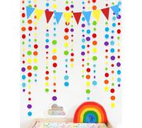 DAFNE Guirlandes Ronde en Papier Set - Decoration Carnaval, Confettis Pailletés,guirlande fanion,guirlande anniversaire, Bande Fanion Colorée Suspendue pour Fête de Jardin, Mariage, Anniversaire