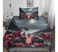 DAFUfbw 3D Imprimé Microfibre Literie FormulaOne Perform A Pit Stop Linge De Lit avec Fermeture Éclair, Single（135x200cm） Housse De Drap Ferrarii pour Adultes Enfants