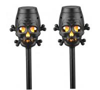 DAGLLGEW Lot de 2 Lampes Torches solaires à Flamme vacillante, 17 cm, résistantes aux intempéries, Lampes solaires d'halloween en Forme de tête Mort avec Piquet Terre pour Jardin extérieur, Cour, p