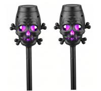 DAGLLGEW Lot de 2 Lampes Torches solaires à Flamme vacillante, 17 cm, résistantes aux intempéries, Lampes solaires d'halloween en Forme de tête Mort avec Piquet Terre pour Jardin extérieur, Cour, p