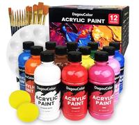 DagouColor 27 PCS Peinture Acrylique Set - 12 Couleurs * 250ml Art Craft Paint Bouteilles, 12 Pinceaux, 1 Palette, 2 éponges, Fournitures D'art de Qualité Supérieure Cadeaux pour Artistes Débutants