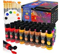 DagouColor Peinture Acrylique Set - 36 Colors Set | 60ml Art Craft Paint Bouteilles, 12 Pinceaux, 1 Palette, Fournitures D'art Cadeaux pour Les Artistes Débutants