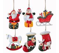 DAHI Lot de 6 Décorations en métal pour Sapin de Noël - Bonhomme de Neige et Père noël -Décoration de Noël Traîneau, Chaussette, Cheval à Bascule