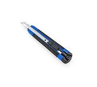 DAHLE 10870 Cutter Pro 9 mm - Bouton Poussoir et Cran d'Arrêt, 2 Lames | Lame sécable rétractable, poignée ergonomique bimatière bleu/noir, mécanisme de verrouillage intégré