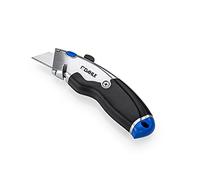 DAHLE 10890 Cutter Professionnel Lame Trapézoïdale - Boîtier Métal | Lame SK5 acier carbone, poignée caoutchouc ergonomique, coupe-ruban intégré, 3 lames de rechange incluses