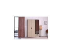 Armoire - Panneau de particules - Décor chêne et noir - 3 portes droites - Essentiel - Chambre - 120.3x185x51.7 cm