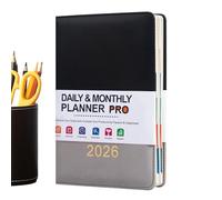 Daily Planner 2026 Couverture en cuir A5 Organiseur hebdomadaire mensuel Programmateur d'études académiques, design élégant avec couverture rigide, revue d'écriture fonctionnelle