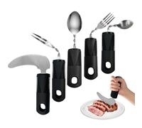 Daily Treasures Set de 5 Couverts Adaptés, Couteau à Steak Vertical & Fourchettes/Cuillères Orientables 180°pour Mains Atteintes de Parkinson, Tremblements, Arthrite, Personnes Âgées et Adultes (Noir)