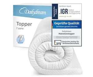 Dailydream Surmatelas 7 Zones 160x200 cm, Mousse de Confort, 6 cm | Édition 7 Zones, surmatelas avec housse lavable, base antidérapante et sangles élastiques pour un maintien stable.